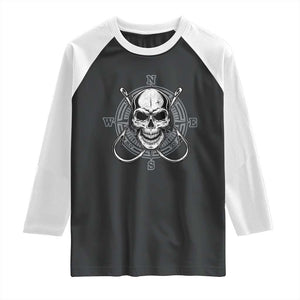Funny Fishing Lover Raglan Shirt Pirate Skull Fishing Hook Compass TS11 Black White Print Your Wear