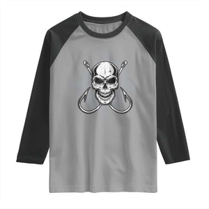 Funny Fishing Lover Raglan Shirt Pirate Skull Fishing Hook Compass TS11 Sport Gray Black Print Your Wear
