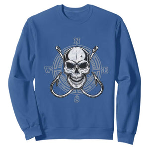 Funny Fishing Lover Sweatshirt Pirate Skull Fishing Hook Compass TS11 Royal Blue Print Your Wear