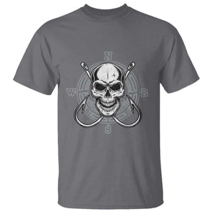 Funny Fishing Lover T Shirt Pirate Skull Fishing Hook Compass TS11 Charcoal Print Your Wear