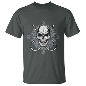 Funny Fishing Lover T Shirt Pirate Skull Fishing Hook Compass TS11 Dark Heather Print Your Wear