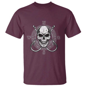 Funny Fishing Lover T Shirt Pirate Skull Fishing Hook Compass TS11 Maroon Print Your Wear