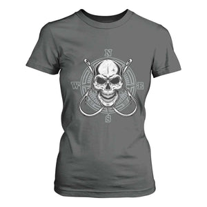 Funny Fishing Lover T Shirt For Women Pirate Skull Fishing Hook Compass TS11 Dark Heather Print Your Wear