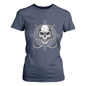 Funny Fishing Lover T Shirt For Women Pirate Skull Fishing Hook Compass TS11 Navy Print Your Wear