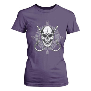 Funny Fishing Lover T Shirt For Women Pirate Skull Fishing Hook Compass TS11 Purple Print Your Wear
