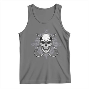 Funny Fishing Lover Tank Top Pirate Skull Fishing Hook Compass TS11 Black Heather Print Your Wear