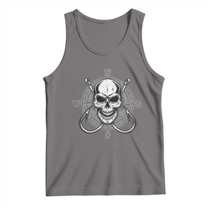 Funny Fishing Lover Tank Top Pirate Skull Fishing Hook Compass TS11 Deep Heather Print Your Wear