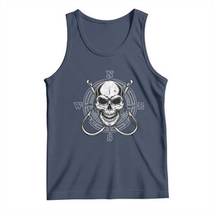 Funny Fishing Lover Tank Top Pirate Skull Fishing Hook Compass TS11 Navy Print Your Wear