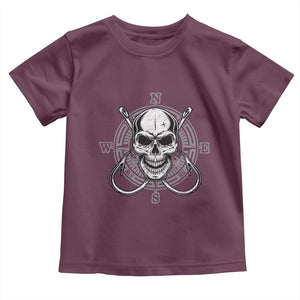 Funny Fishing Lover Toddler T Shirt Pirate Skull Fishing Hook Compass TS11 Maroon Print Your Wear