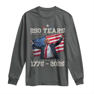 Trump 250th Anniversary Long Sleeve Shirt 250 Years America Vintage USA Flag TS11 Dark Heather Print Your Wear