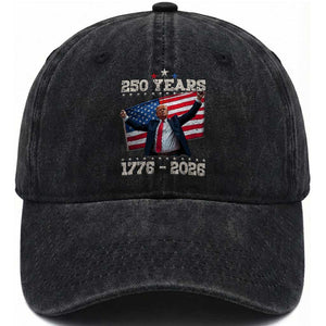 Trump 250th Anniversary Washed Cotton Baseball Cap 250 Years America Vintage USA Flag TS11 Washed Cap Universal Fit Black Print Your Wear