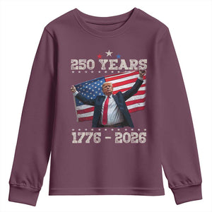 Trump 250th Anniversary Youth Sweatshirt 250 Years America Vintage USA Flag TS11 Maroon Print Your Wear
