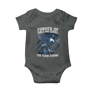 Navy Military 250th Anniversary Baby Onesie Forged Of Salt And Steel 250 Years Strong TS11 Dark Heather Print Your Wear