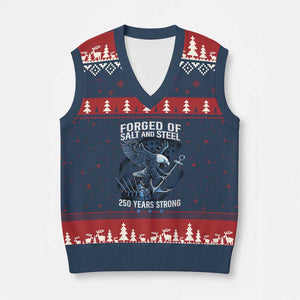 Navy Military 250th Anniversary V-Neck Knit Sweater Vest Forged Of Salt And Steel 250 Years Strong TS11 Navy Red Print Your Wear