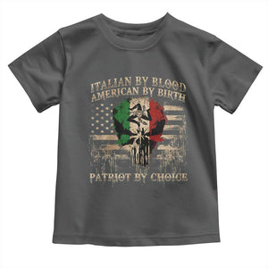Italian By Blood American By Birth Patriot By Choice Toddler T Shirt Funny Italian American Skull USA Flag TS11 Dark Heather Print Your Wear