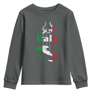 Funny Italia Heritage Pride Youth Sweatshirt Vintage Italian Map Mafia Gangster TS11 Dark Heather Print Your Wear