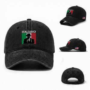 Italiano Italian Mafia Sicilian Gangster Italy Flag Washed Cotton Baseball Cap TS11 Washed Cap Universal Fit Black Print Your Wear