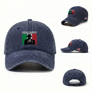 Italiano Italian Mafia Sicilian Gangster Italy Flag Washed Cotton Baseball Cap TS11 Washed Cap Universal Fit Navy Print Your Wear
