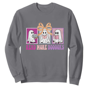 Halloween Teacher Sweatshirt Read More Boooooks Cute Ghost Reading Books TS11 Charcoal Print Your Wear
