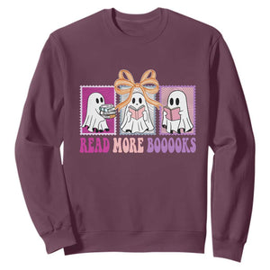 Halloween Teacher Sweatshirt Read More Boooooks Cute Ghost Reading Books TS11 Maroon Print Your Wear