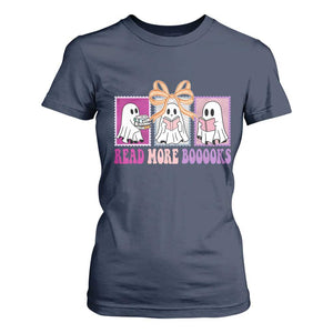 Halloween Teacher T Shirt For Women Read More Boooooks Cute Ghost Reading Books TS11 Navy Print Your Wear