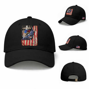 Fisherman Christian Fishing Vintage American Flag Baseball Cap TS11 Baseball Cap Universal Fit Black Print Your Wear