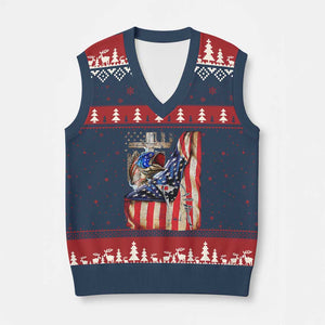Fisherman Christian Fishing Vintage American Flag V-Neck Knit Sweater Vest TS11 Navy Red Print Your Wear