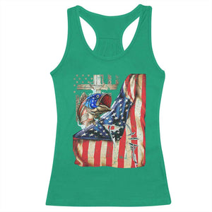 Fisherman Christian Fishing Vintage American Flag Racerback Tank Top - Print Your Wear