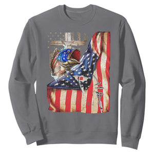 Fisherman Christian Fishing Vintage American Flag Sweatshirt TS11 Charcoal Print Your Wear
