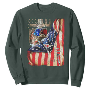 Fisherman Christian Fishing Vintage American Flag Sweatshirt TS11 Dark Forest Green Print Your Wear