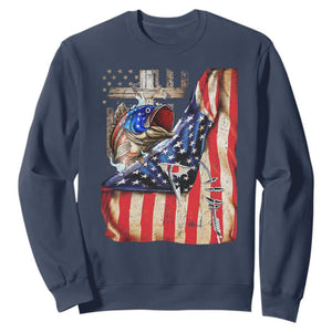Fisherman Christian Fishing Vintage American Flag Sweatshirt TS11 Navy Print Your Wear