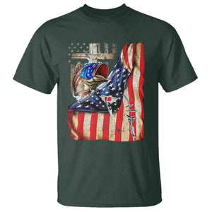 Fisherman Christian Fishing Vintage American Flag T Shirt TS11 Dark Forest Green Print Your Wear