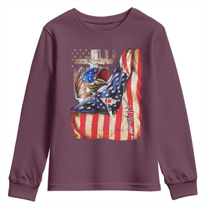 Fisherman Christian Fishing Vintage American Flag Youth Sweatshirt TS11 Maroon Print Your Wear