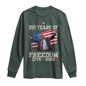 Trump 250th Anniversary Long Sleeve Shirt 250 Years Of Freedom Vintage USA Flag TS11 Dark Forest Green Print Your Wear
