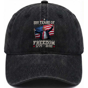 Trump 250th Anniversary Washed Cotton Baseball Cap 250 Years Of Freedom Vintage USA Flag TS11 Washed Cap Universal Fit Black Print Your Wear