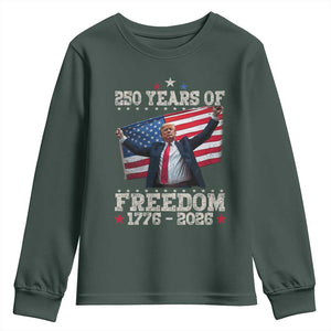 Trump 250th Anniversary Youth Sweatshirt 250 Years Of Freedom Vintage USA Flag TS11 Dark Forest Green Print Your Wear
