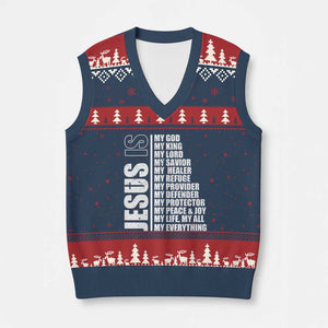 Jesus Is My Everything My God My Lord And Savior Christian V-Neck Knit Sweater Vest TS11 Navy Red Print Your Wear