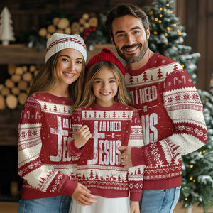 All I Need Is Jesus Ugly Christmas Sweater Christian Believer Faith God Religious TS11 Red Beige Print Your Wear