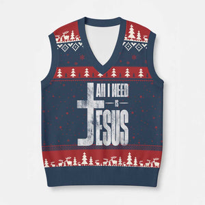 All I Need Is Jesus V-Neck Knit Sweater Vest Christian Believer Faith God Religious TS11 Navy Red Print Your Wear