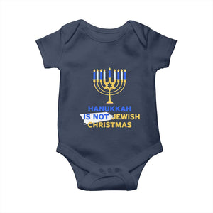 Funny Hanukkah Is Not Jewish Christmas Baby Onesie Chanukah Menorah TS11 Navy Print Your Wear