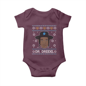 Funny Hanukkah Dreidel Baby Onesie Dr Dreidel Chanukah Rapper DJ TS11 Maroon Print Your Wear