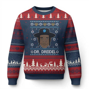 Funny Hanukkah Dreidel Ugly Christmas Sweater Dr Dreidel Chanukah Rapper DJ TS11 Navy Red Print Your Wear