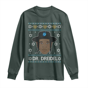 Funny Hanukkah Dreidel Long Sleeve Shirt Dr Dreidel Chanukah Rapper DJ TS11 Dark Forest Green Print Your Wear