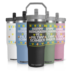 Happy Hanukkah Ya Filthy Schmuck Flip Straw Tumbler Funny Hanukkah Christmas Movie TS11 Print Your Wear