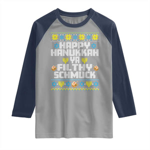 Happy Hanukkah Ya Filthy Schmuck Raglan Shirt Funny Hanukkah Christmas Movie TS11 Sport Gray Navy Print Your Wear