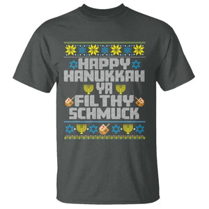 Happy Hanukkah Ya Filthy Schmuck T Shirt Funny Hanukkah Christmas Movie TS11 Dark Heather Print Your Wear