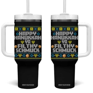 Happy Hanukkah Ya Filthy Schmuck Tumbler With Handle Funny Hanukkah Christmas Movie TS11 One Size: 40 oz Black Print Your Wear