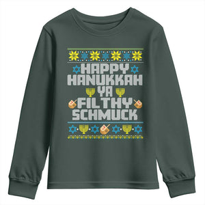 Happy Hanukkah Ya Filthy Schmuck Youth Sweatshirt Funny Hanukkah Christmas Movie TS11 Dark Forest Green Print Your Wear