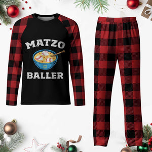 Funny Hanukkah Baseball Plaid Pajama Set Matzo Baller Matzah Ball Jewish Chanukah Sports Lover - Print Your Wear