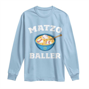 Funny Hanukkah Baseball Long Sleeve Shirt Matzo Baller Matzah Ball Jewish Chanukah Sports Lover TS11 Light Blue Print Your Wear